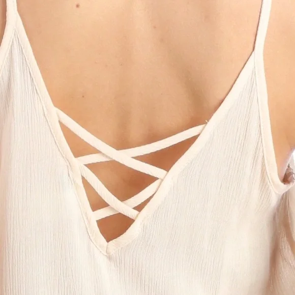 💥 CLEARANCE Strappy Deep V Back High Low Cami Blouse Cream - Picture 3 of 3